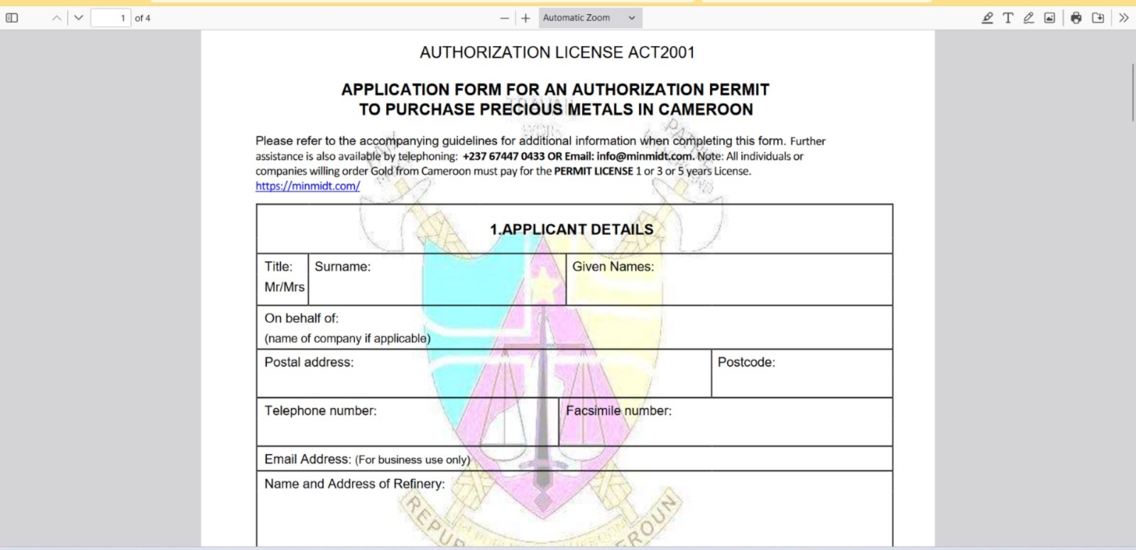 Cemac permit downloaded application form